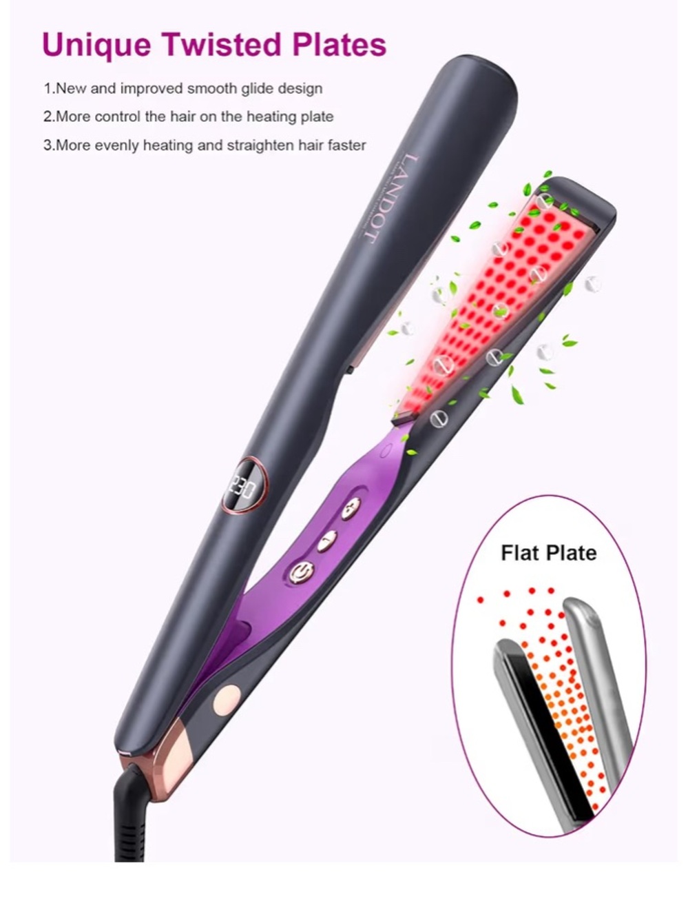 Ceramic Hair Straightener Flat Iron - Purple and Rose Gold - Picture 2 of 3